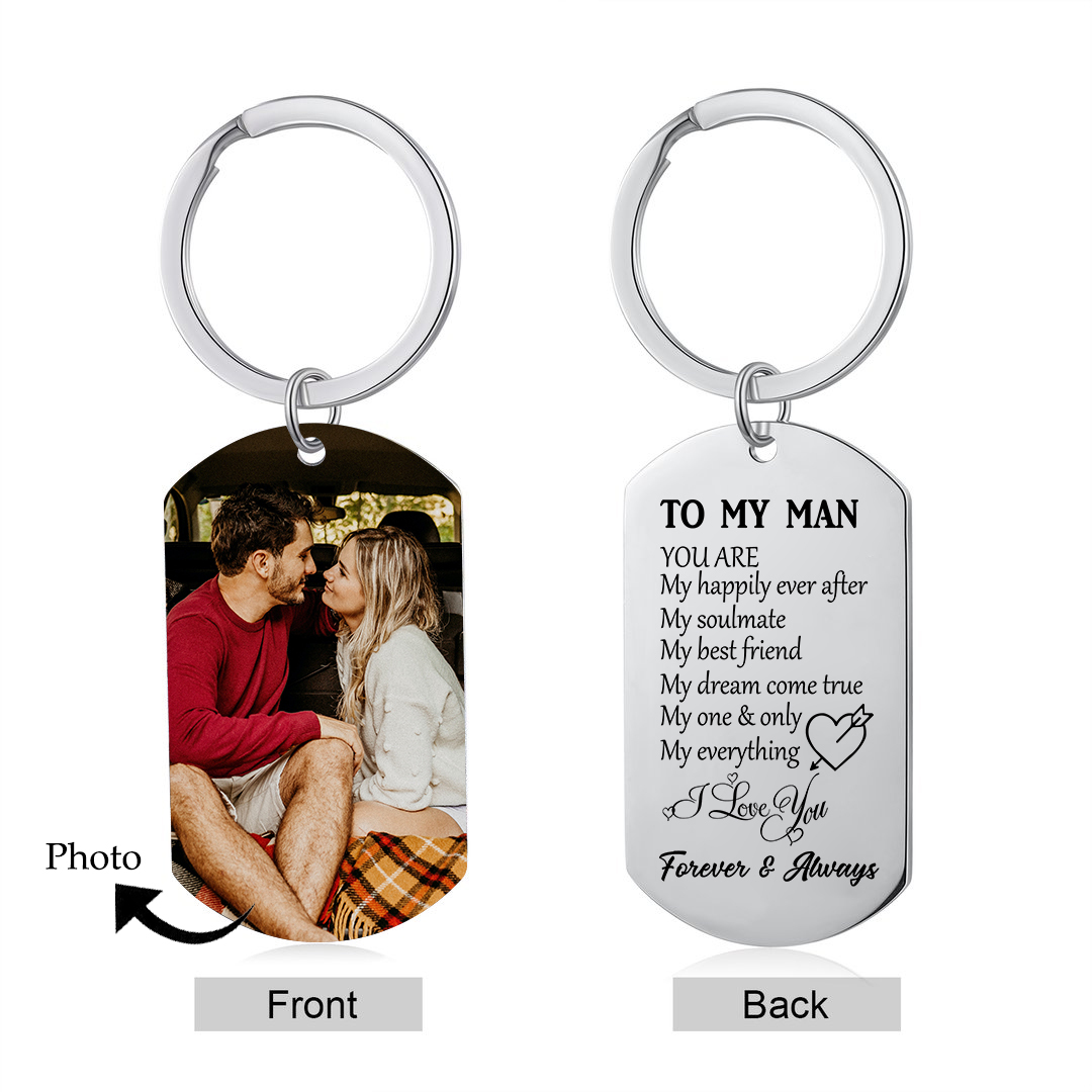 To My Love/Man Couple Keychain Customised Photo Stainless Steel Keyring Valentine's Day Gift for Couples-Jessemade AU