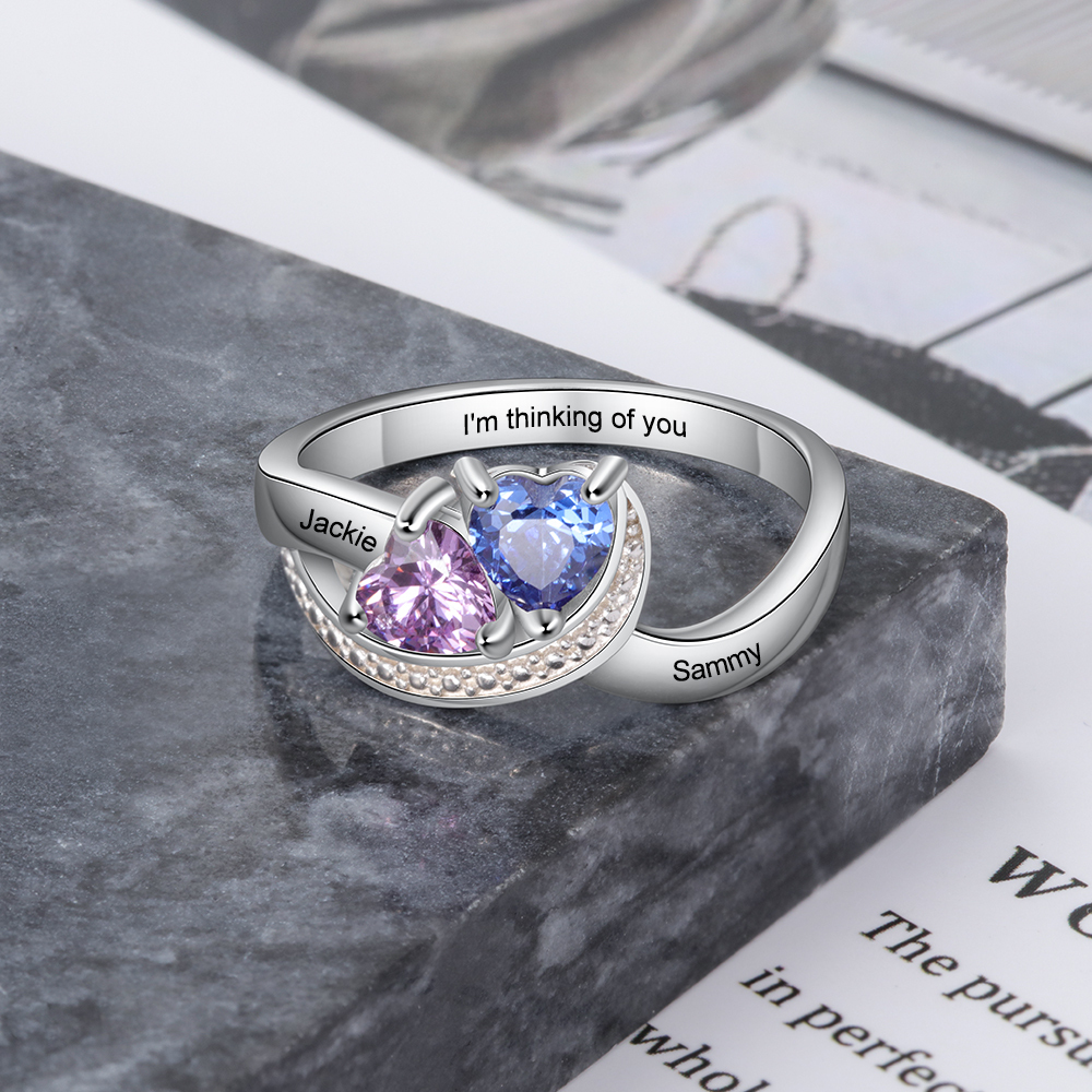 Family Ring Promise Ring Personalised 2 Birthstones Ring With Names Gifts for Her-Jessemade AU