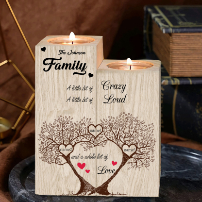 Family Name Wooden Heart Candle Holder Custom 3 Names Family Tree Candlesticks-Jessemade AU