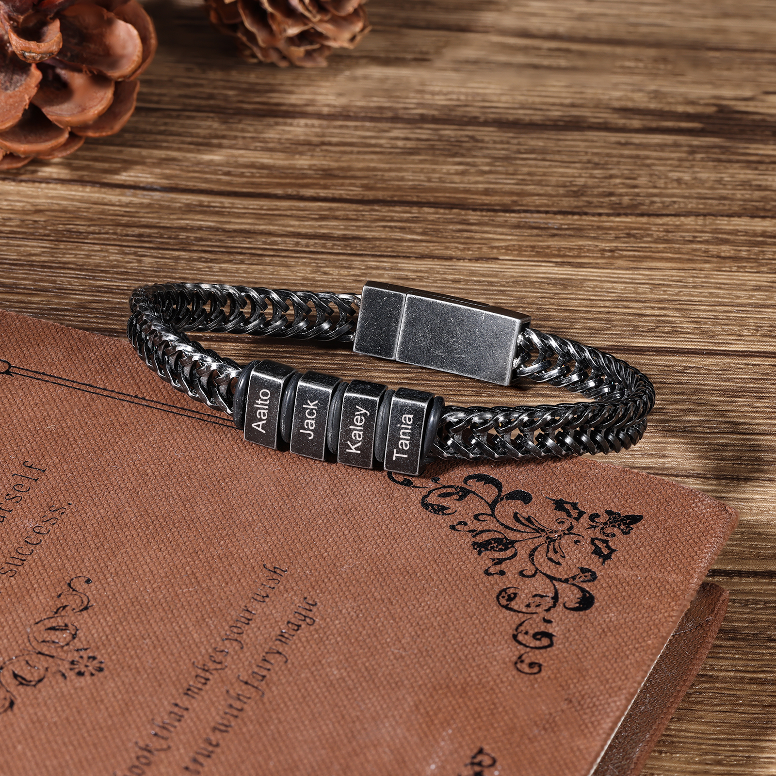 4 Names - Men's Vintage Bracelet Customised Name Stainless Steel Bracelet Personalised Gift for Him-Jessemade AU