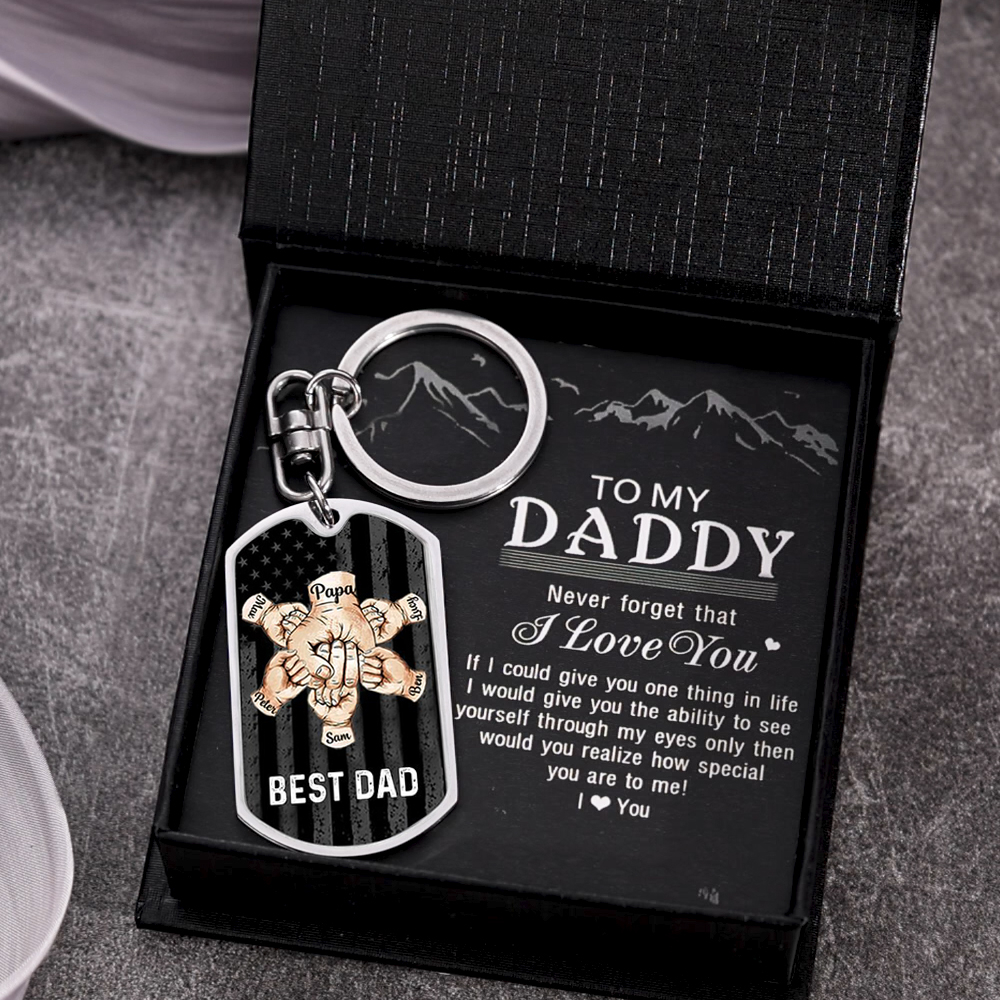 Custom Fist Bump Keychain Engrave 6 Names For Father/Grandpa-Jessemade AU