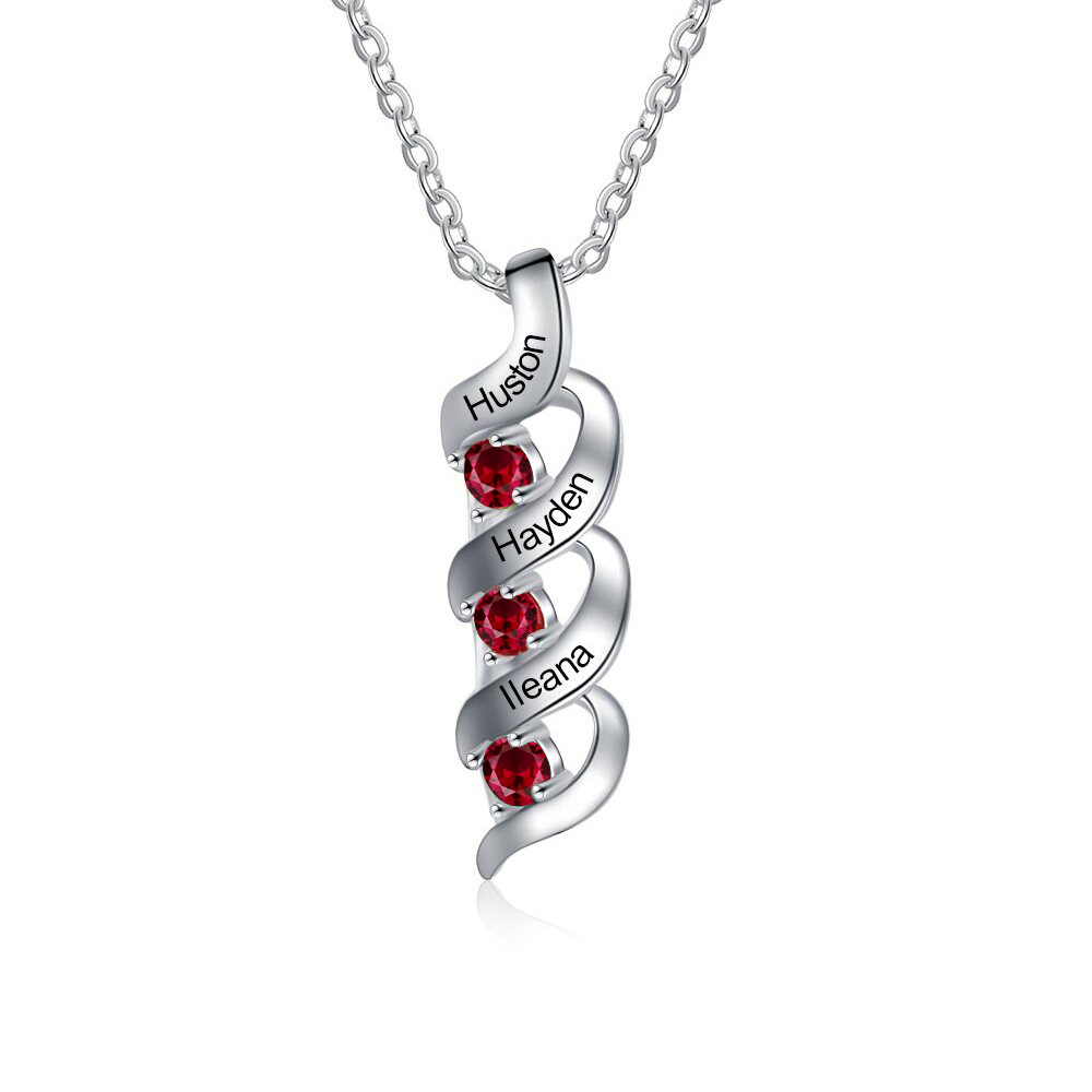 Customised Necklace Cascading Pendant with 3 Birthstones Engraving 3 Names Gifts for Her-Jessemade AU