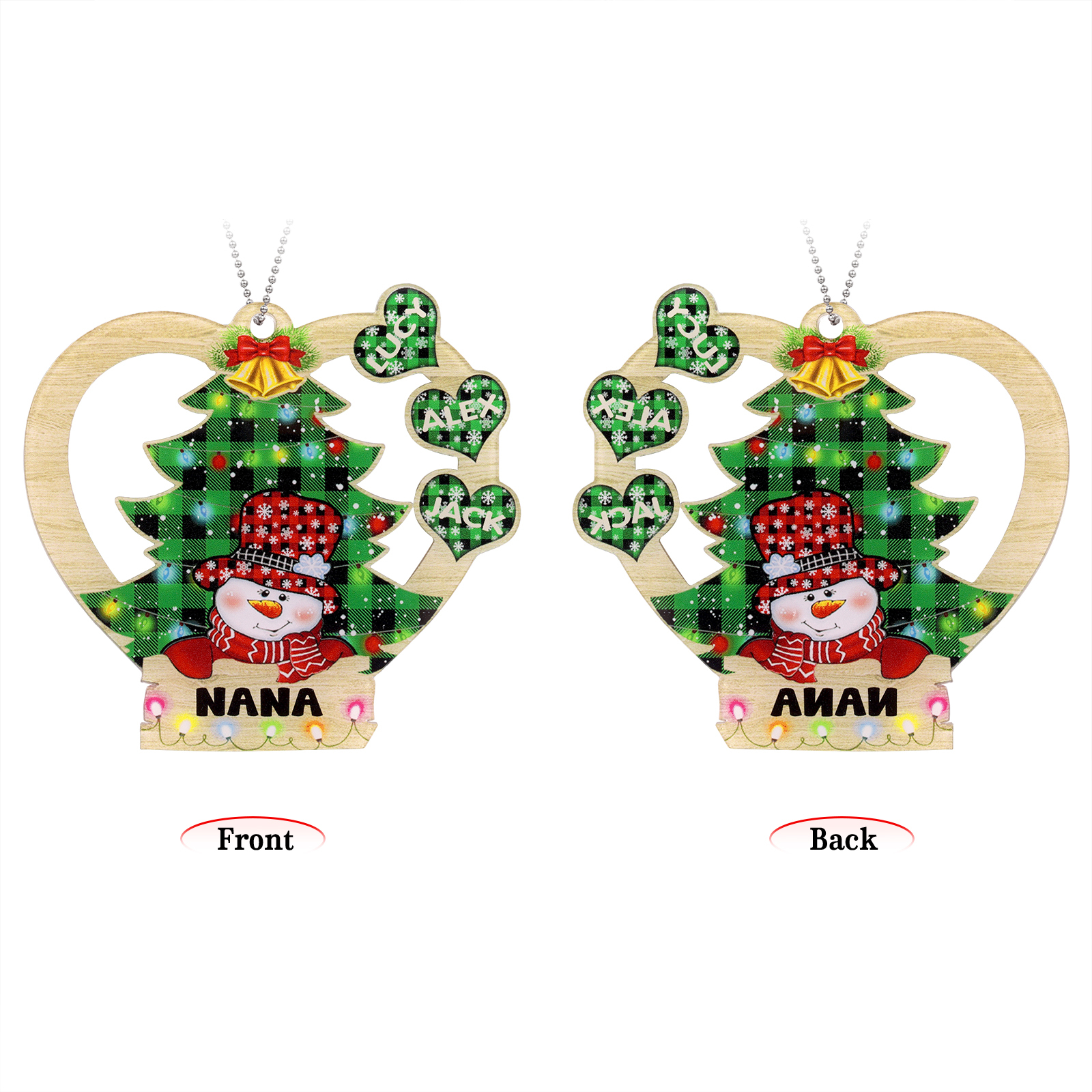 3 Names - Personalised Heart Christmas Tree Ornament Customised Name & Text Acrylic Snowman Hanging Ornaments Gift for Family-Jessemade AU