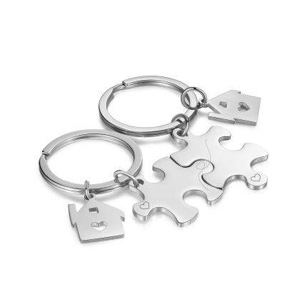 2 PCS Couple Keychain Set Custom 2 Dates & 2 Letters Keyring Puzzle Keychains Valentine's Day Personalised Gift for Him/Her-Jessemade AU