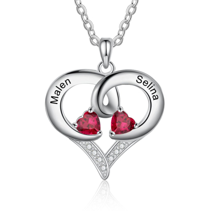 Customised Birthstones Heart Necklace Engraving 2 Names Gifts for Her-Jessemade AU