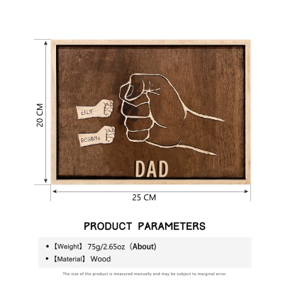 Father and Sons/Daughters Fist Signs Engrave 2 Names Family Bond Wood Frame-Jessemade AU