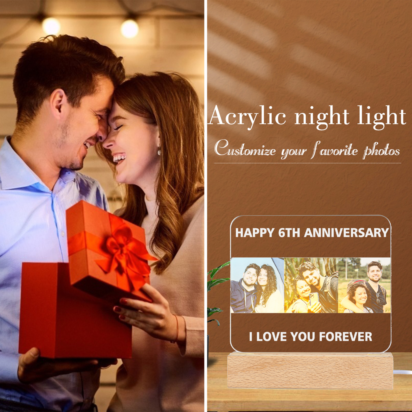 Personalised Family Photo Night Light Ornament Custom Text Bedroom Decor Home Decoration LED Light Personalised Photo Ornament-Jessemade AU