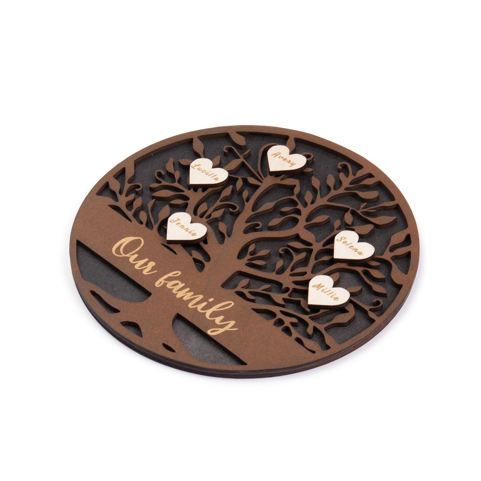 Wooden Family Tree Sign Engrave 5 Names Keepsake Gifts-Jessemade AU