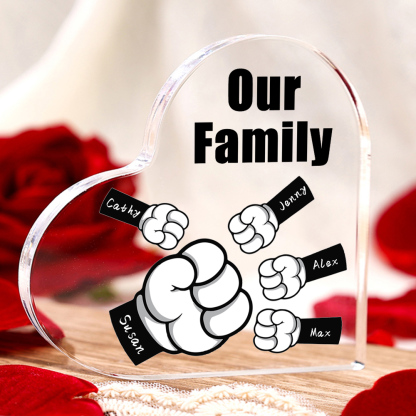 Personalised Acrylic Heart Keepsake Custom 5 Names & 1 Text Fist Bump Ornaments Gifts for Dad/Grandpa-Jessemade AU