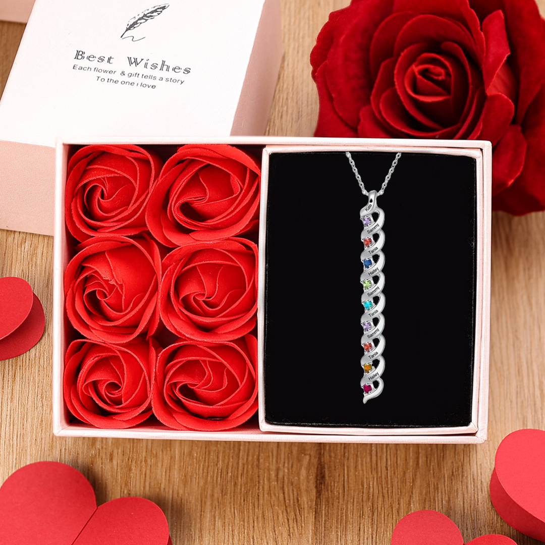 Customised Necklace Cascading Pendant with 9 Birthstones Engraving 9 Names Gifts for Her-Jessemade AU