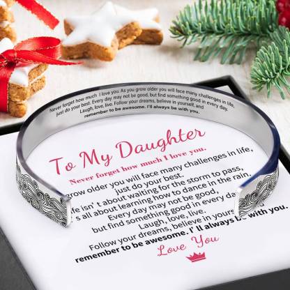 To My Daughter Cuff Bracelet "I Will Always Be With You"-Jessemade AU