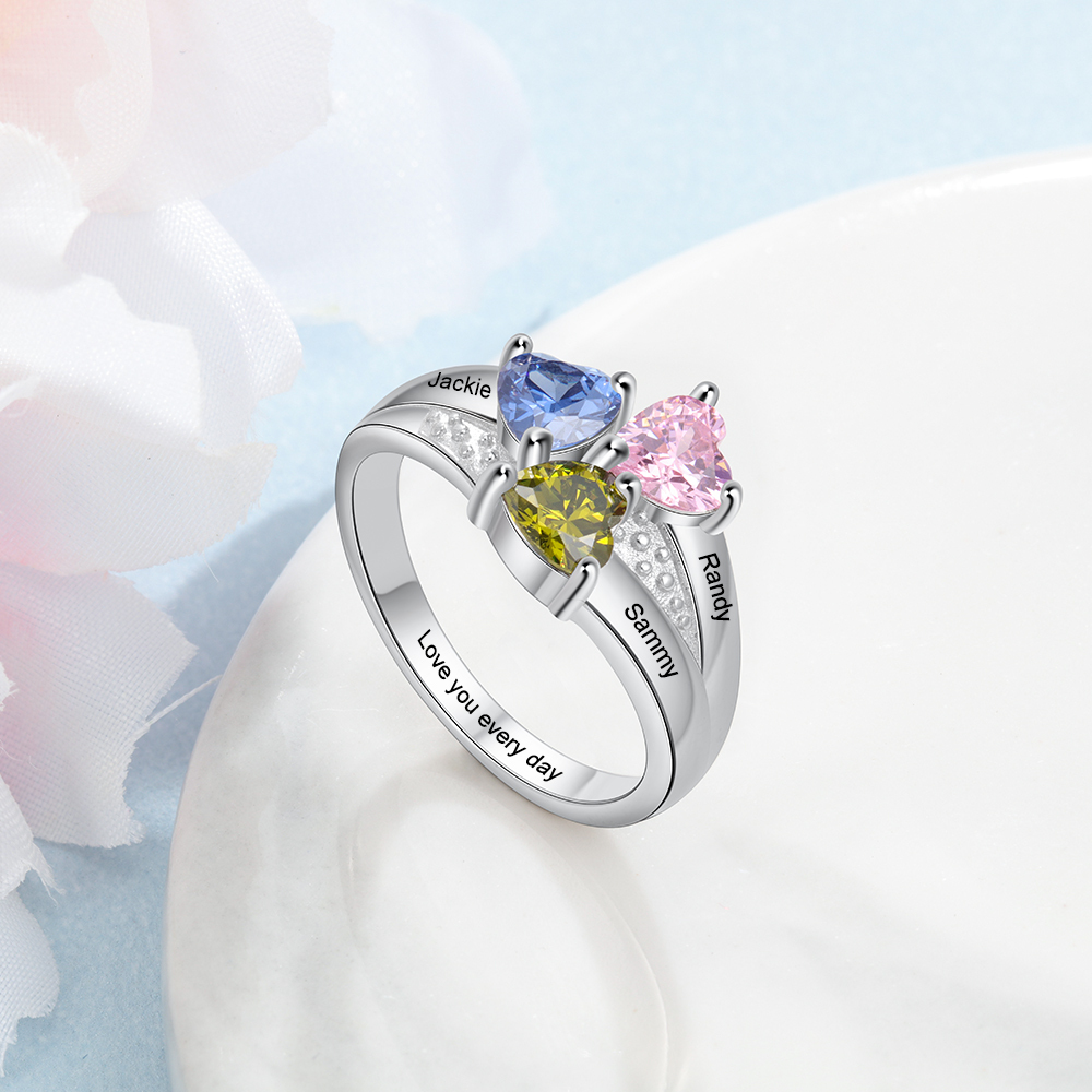 Personalised 3 Birthstones Mothers Ring With Names Gifts For Her-Jessemade AU