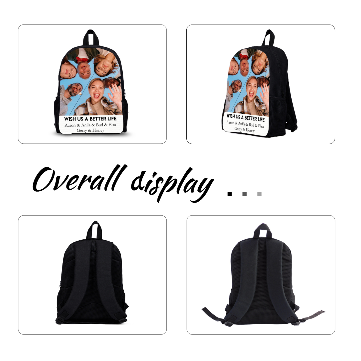 Personalised Photo and names Backpack Photo Print School Bag With Text Gifts for Kids-Jessemade AU