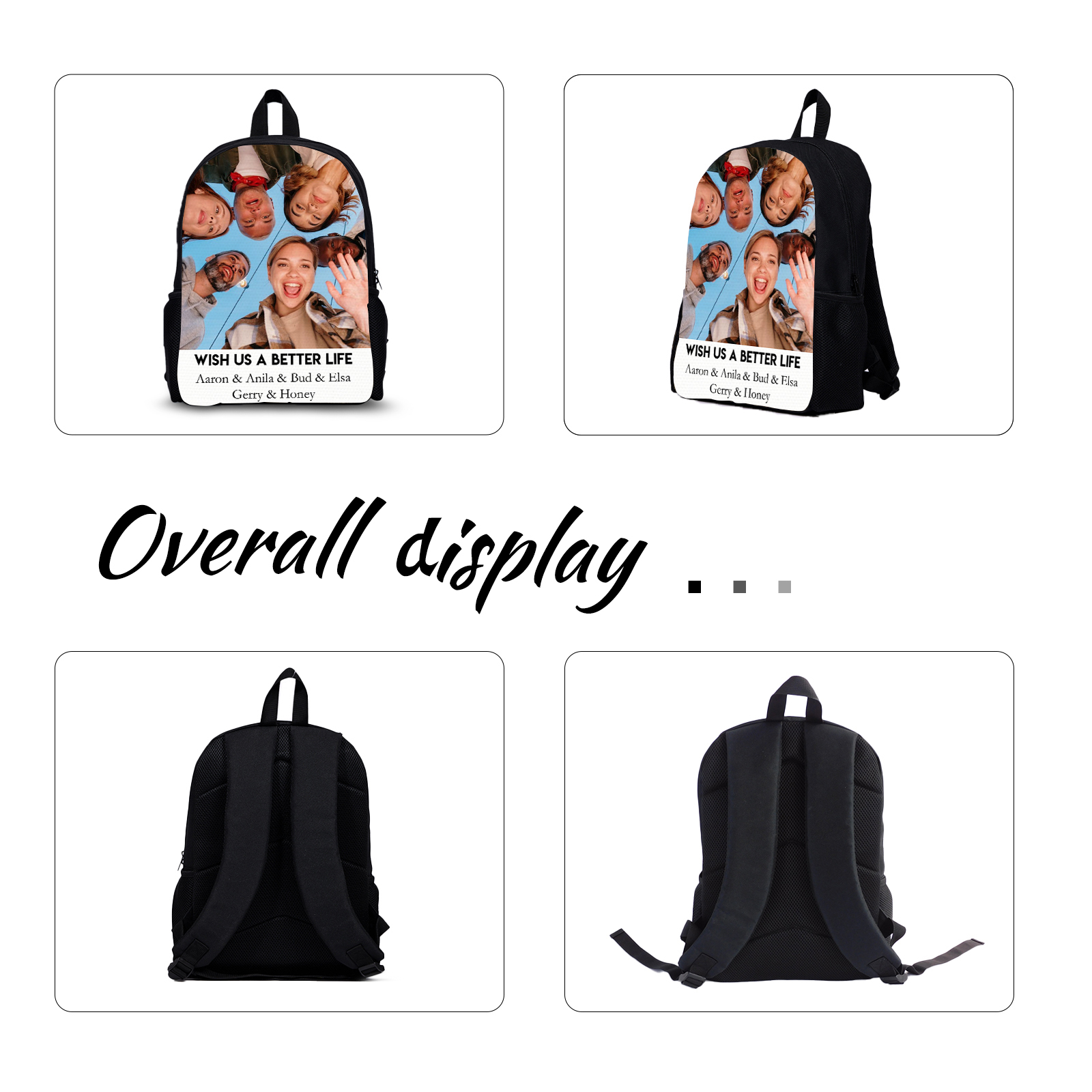 Personalised Photo and names Backpack Photo Print School Bag With Text Gifts for Kids-Jessemade AU