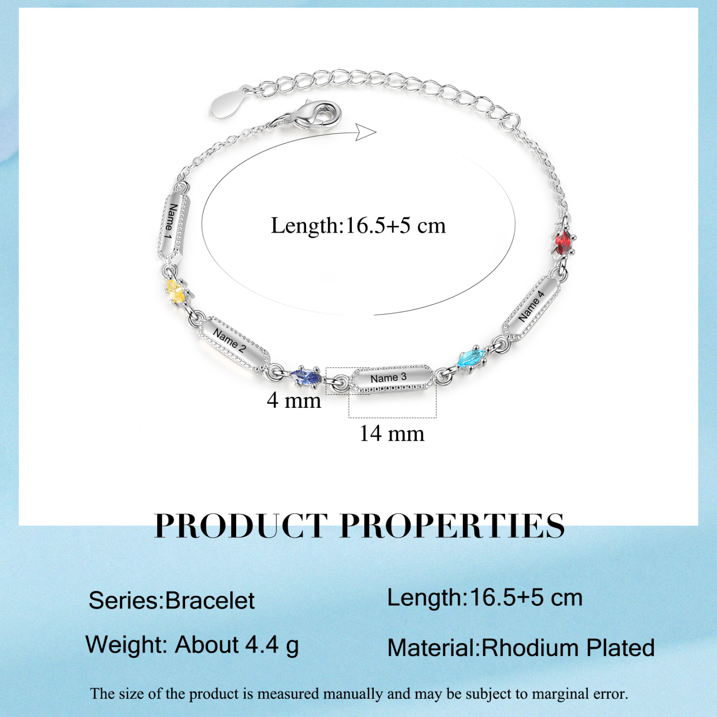 Custom Birthstone Bracelet with 4 Names Personalised Family Bracelet-Jessemade AU