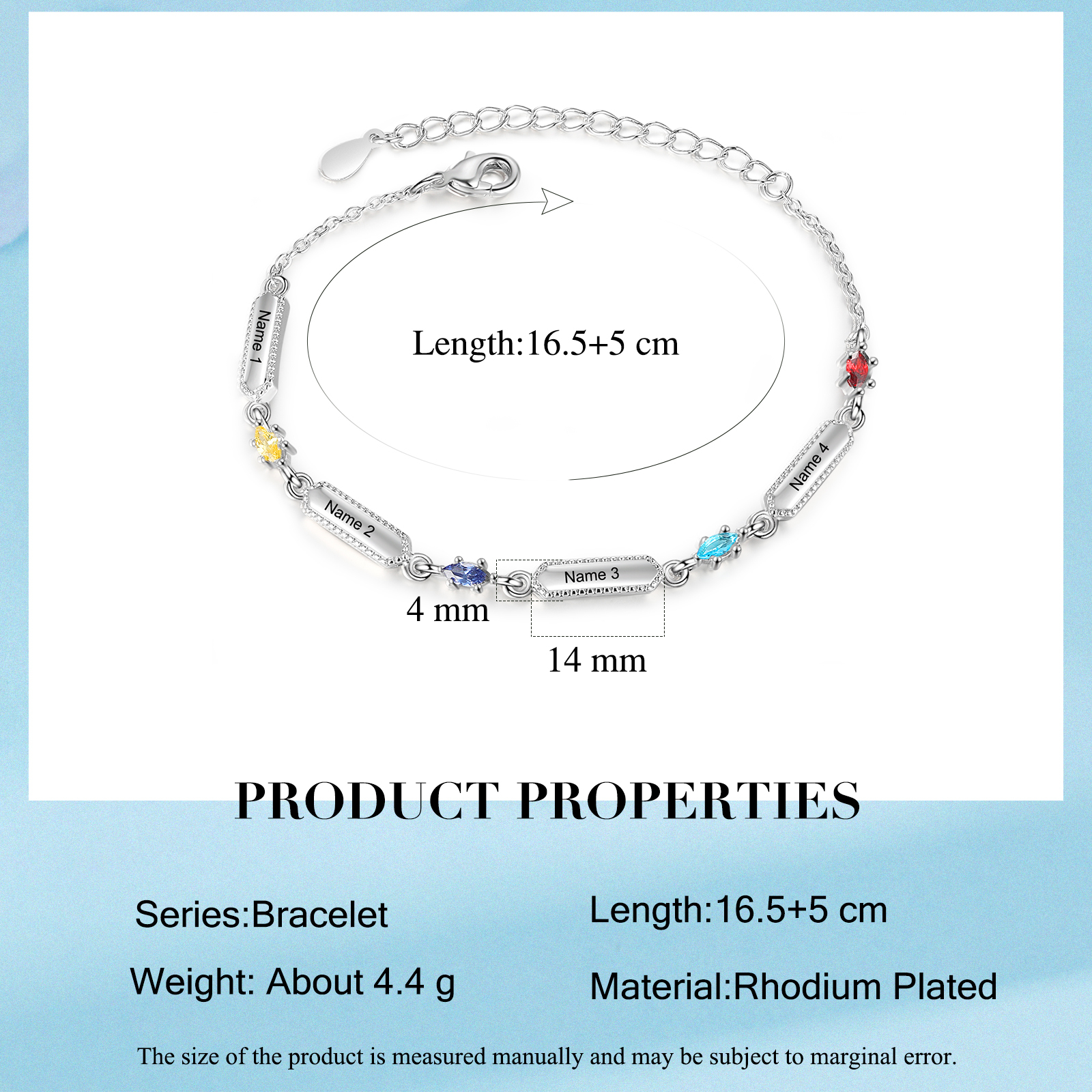 Custom Birthstone Bracelet with 4 Names Personalised Family Bracelet-Jessemade AU