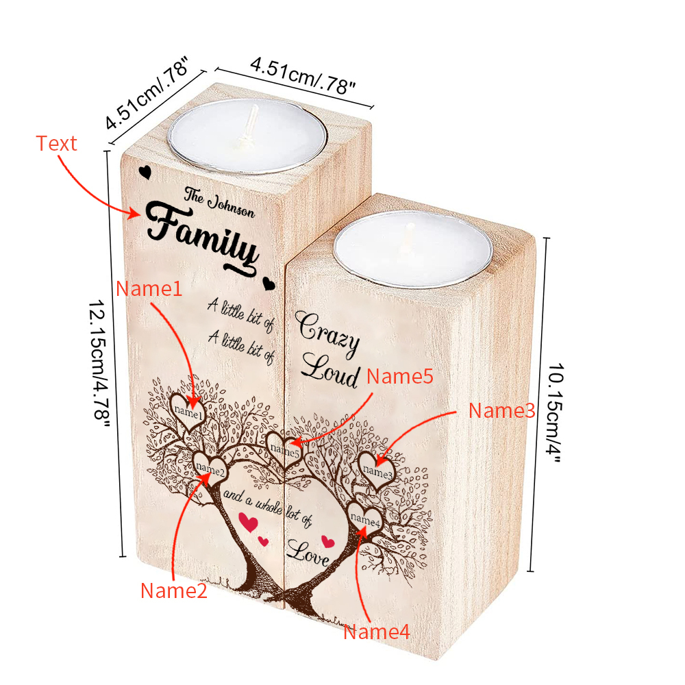 Family Name Wooden Heart Candle Holder Custom 5 Names Family Tree Candlesticks-Jessemade AU