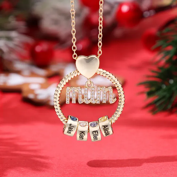 1 Name - Personalised Mum Circle Pendant Necklace Custom Name & Birthstone Necklace Gifts For Mum
