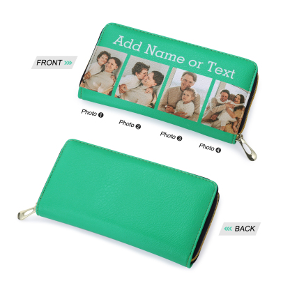 Long Purse Personalised Leather Wallet Engraved 4 Photos Zip Wallet Gifts for Her-Jessemade AU