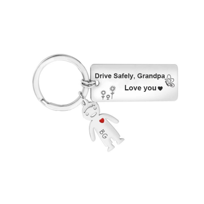 Personalised Kid Charm Keychain Engraved 1 Name Drive Safely Family Keychain-Jessemade AU