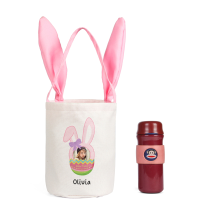 Bunny Tote Bag Personalised Photo Bucket Bag Custom Name & Text Bunny Basket Easter Gifts-Jessemade AU