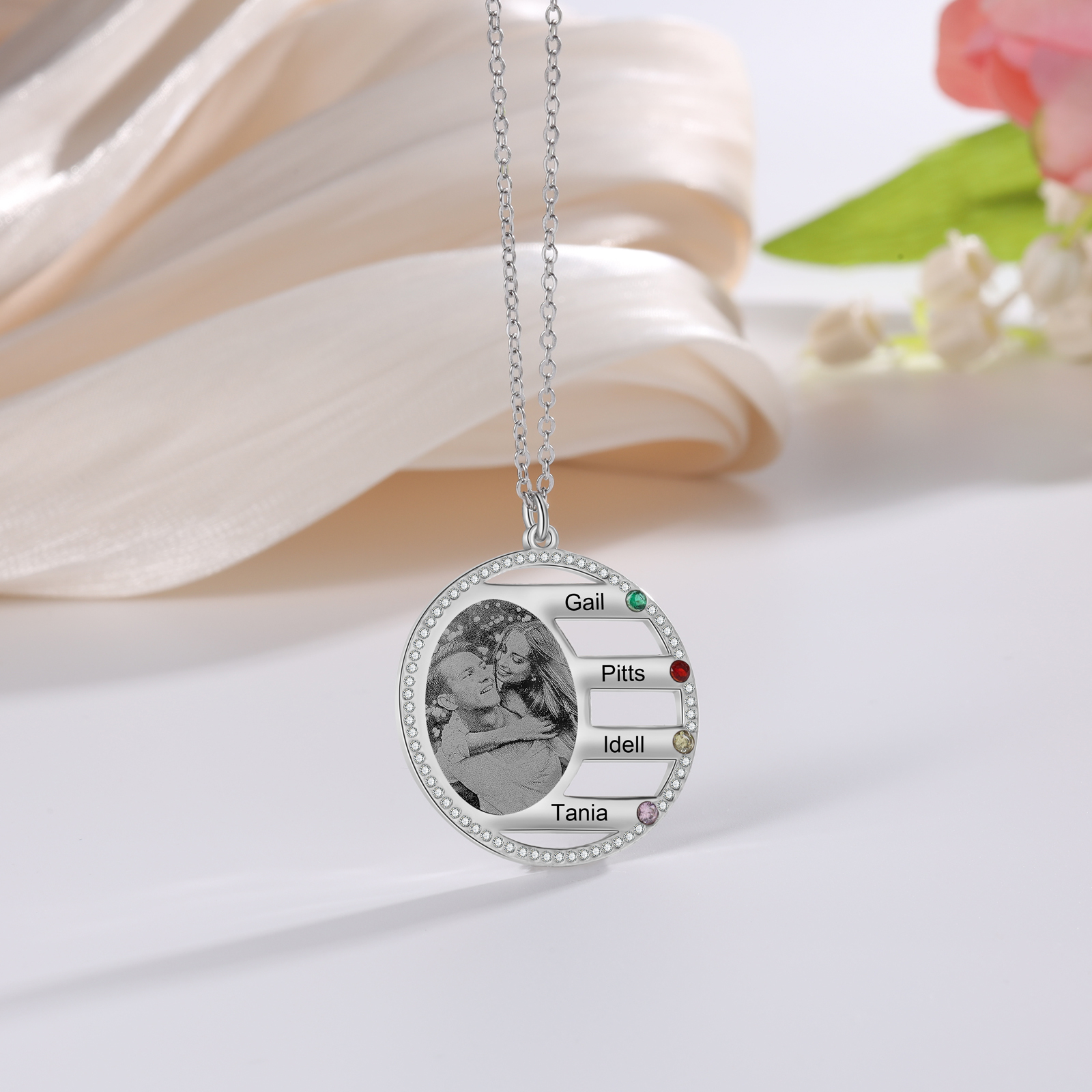 Personalised Photo Necklace Custom 4 Names Birthstone Necklace for Women-Jessemade AU
