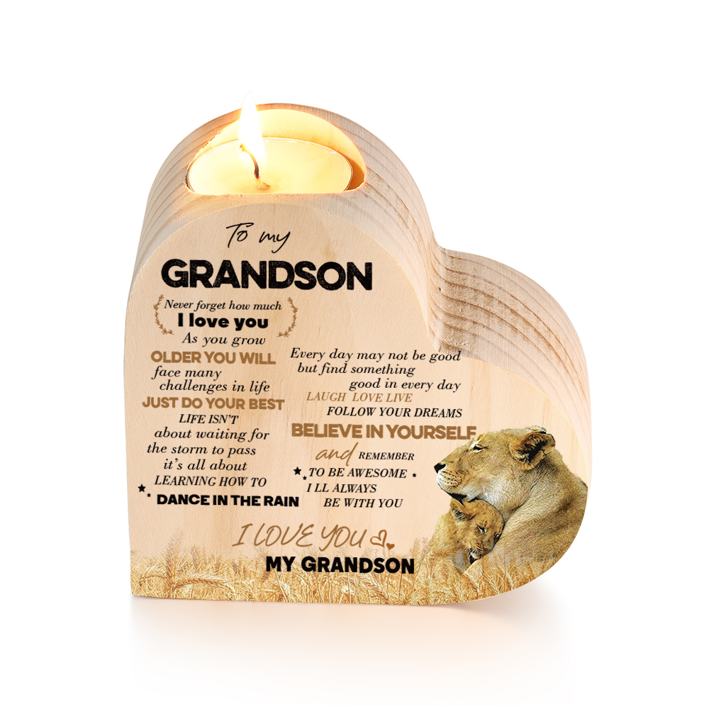 To My Grandson Wooden Heart Candle Holder "remember how much I love you"-Jessemade AU
