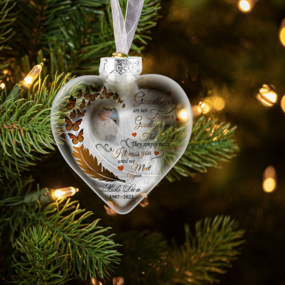 Heart Christmas Memorial Ornaments Custom Name & Date & Photo Feather Ornament Commemorate Deceased Loved Ones - Goodbyes Are Not Forever-Jessemade AU
