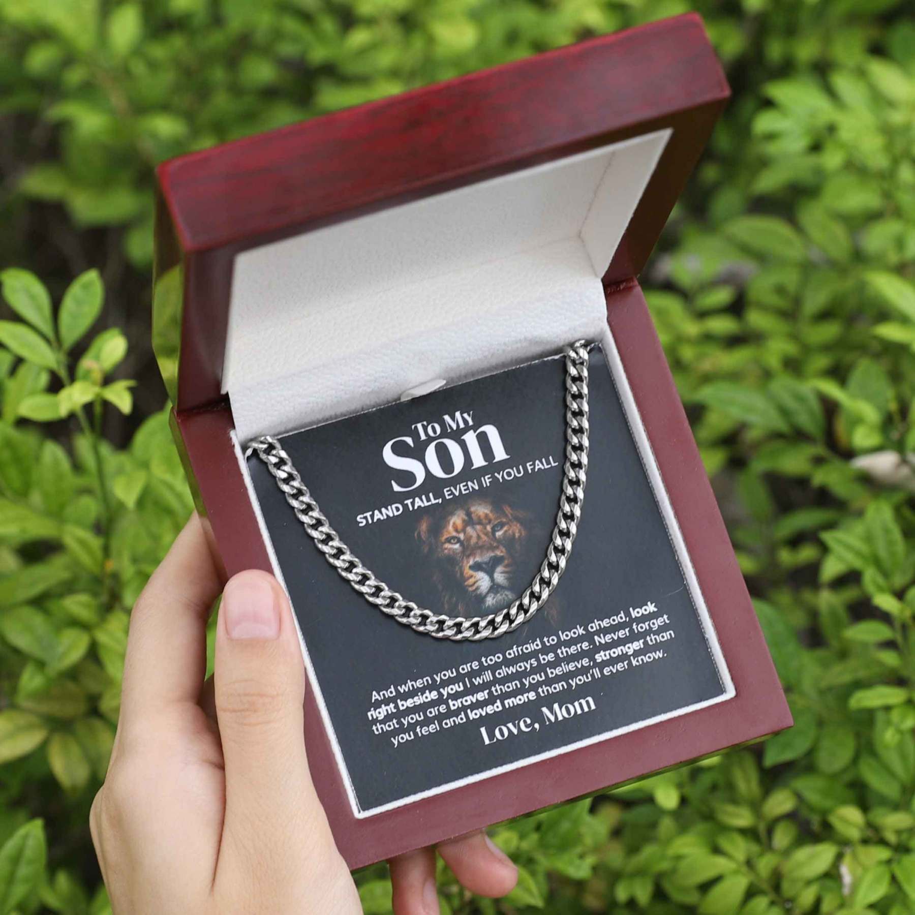 To My Son Stand Tall, Ever If You Fall Cuban Chain Necklace Stainless Steel Necklace Warm Gift-Jessemade AU