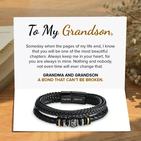 To My Grandson Leather Bracelet "A BOND THAT CAN’T BE BROKEN“ Inspirational Gifts for Grandson-Jessemade AU