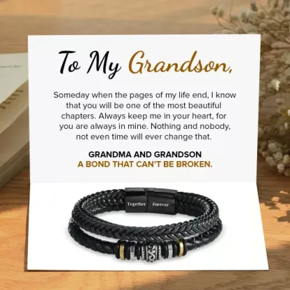 To My Grandson Leather Bracelet "A BOND THAT CAN’T BE BROKEN“ Inspirational Gifts for Grandson-Jessemade AU