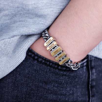 Personalised Mens Cuban Link Chain Bracelet Engraved Name 1 Bead Father's Day Gift