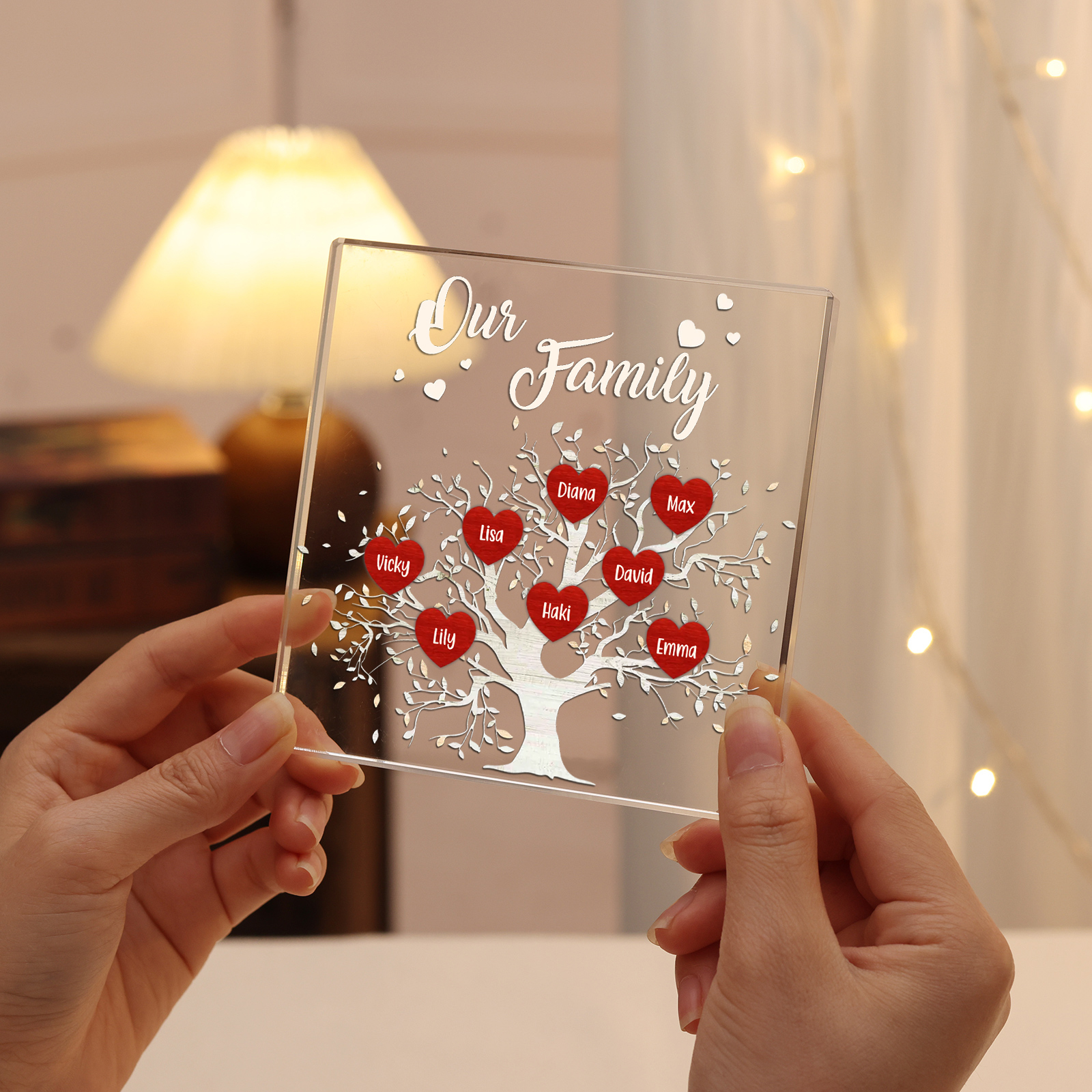 Personalised 8 Names & 1 Text Acrylic Square Keepsake Family Tree Rectangle Plaque Father's Day Gifts for Dad/Mom-Jessemade AU