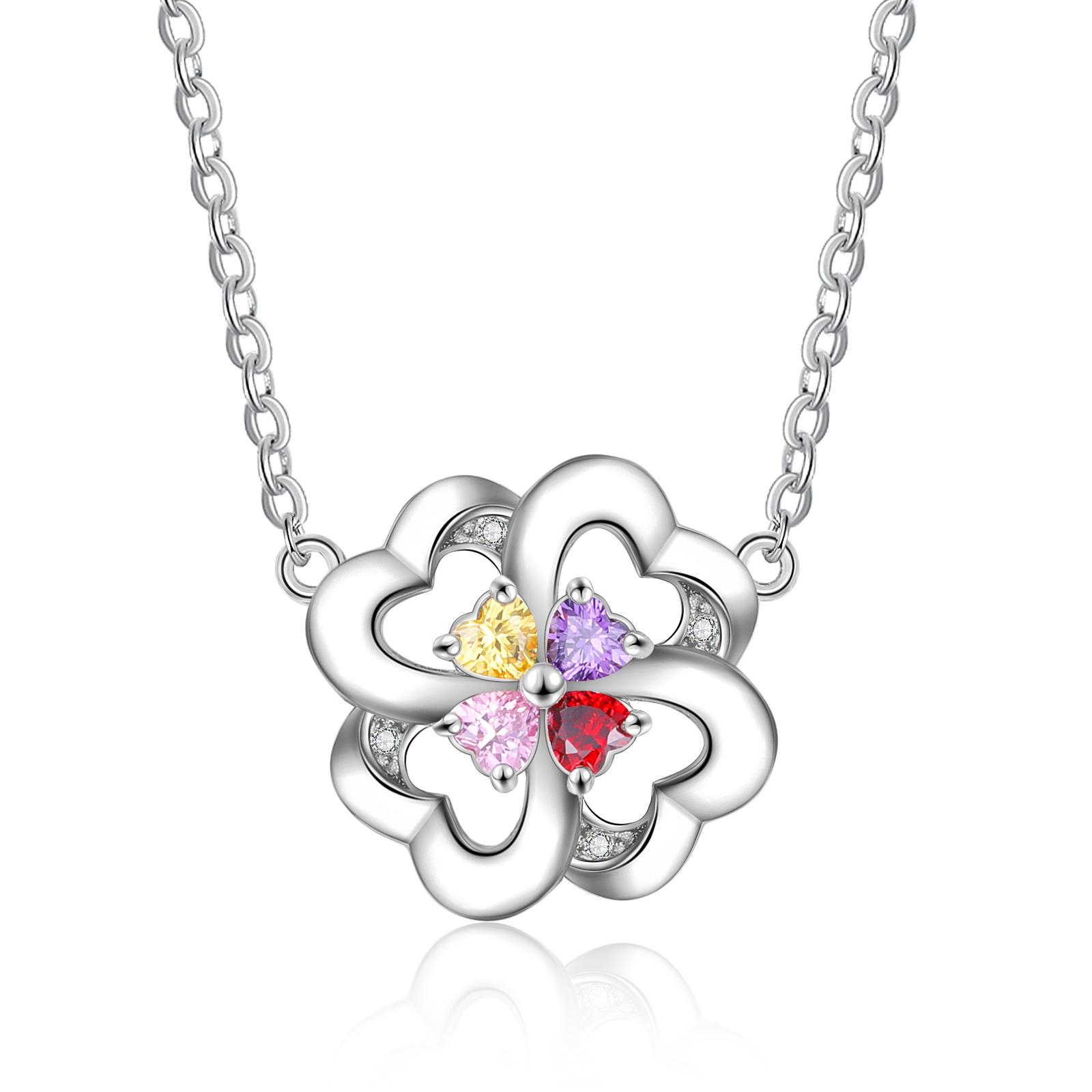 Personalised Heart Necklace With 4 birthstones Engraved Names Gift For Women-Jessemade AU