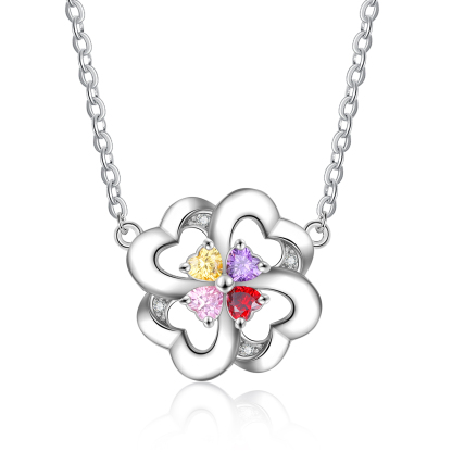 Personalised Heart Necklace With 4 birthstones Engraved Names Gift For Women-Jessemade AU