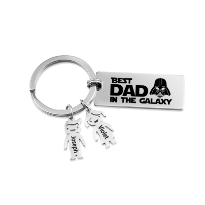 Personalised Best Dad in The Galaxy Keychain with 2 Kid Charms Father's Day Gift-Jessemade AU