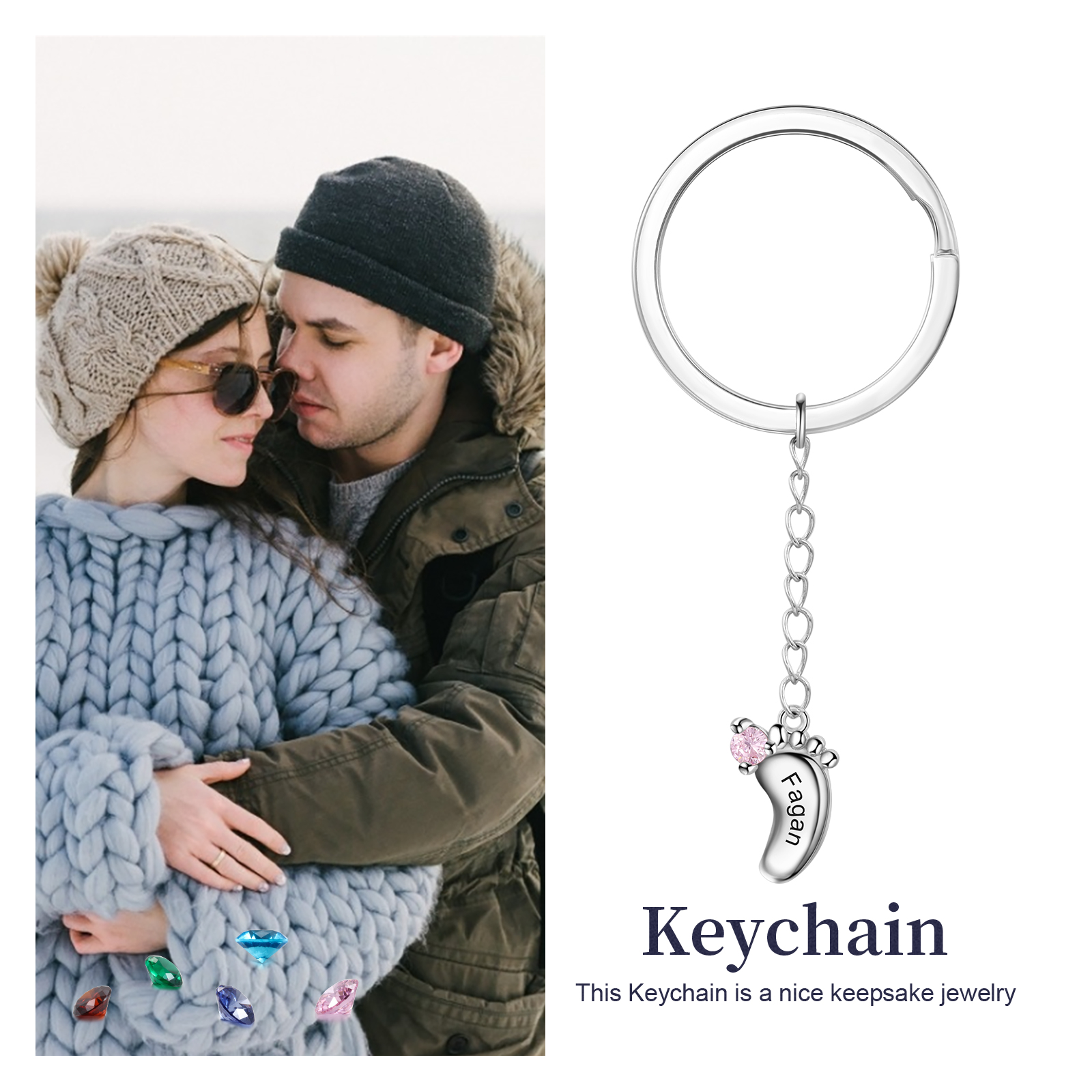 Personalised Baby Feet Keychain With 1 Birthstones Engraved names Keychain Gifts For Mother-Jessemade AU