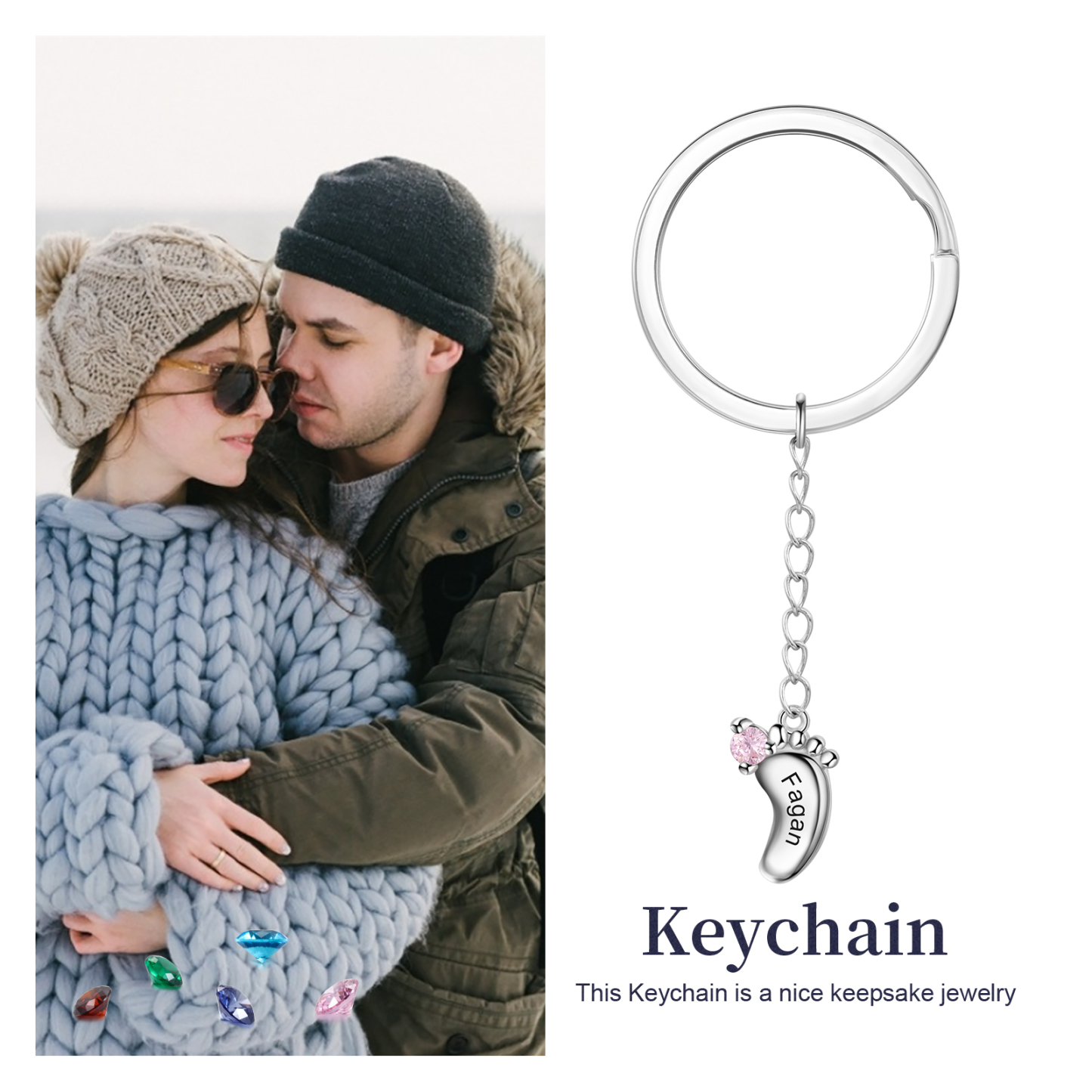 Personalised Baby Feet Keychain With 1 Birthstones Engraved names Keychain Gifts For Mother-Jessemade AU