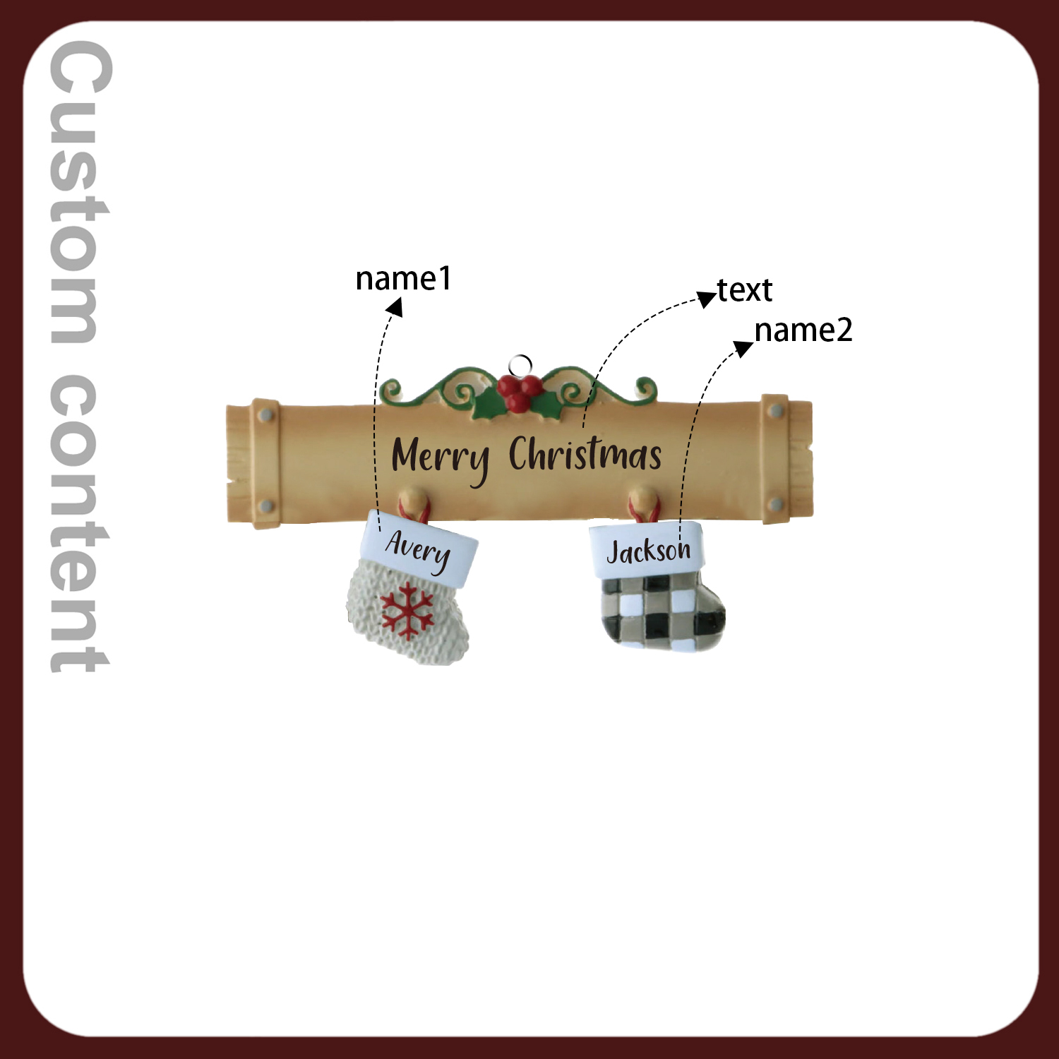 2 Names - Personalised Christmas Stockings Ornaments Customised Name & Text Christmas Decor Wooden Gifts for Family Friends-Jessemade AU
