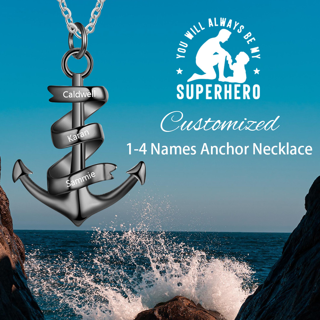 Personalised Pirate Ship Anchor Necklace Engrave 3 Names Necklace For Dad-Jessemade AU