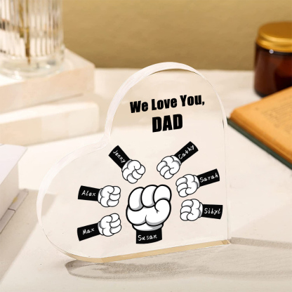 Personalised Acrylic Heart Keepsake Custom 7 Names & 1 Text Fist Bump Ornaments Gifts for Dad/Grandpa-Jessemade AU