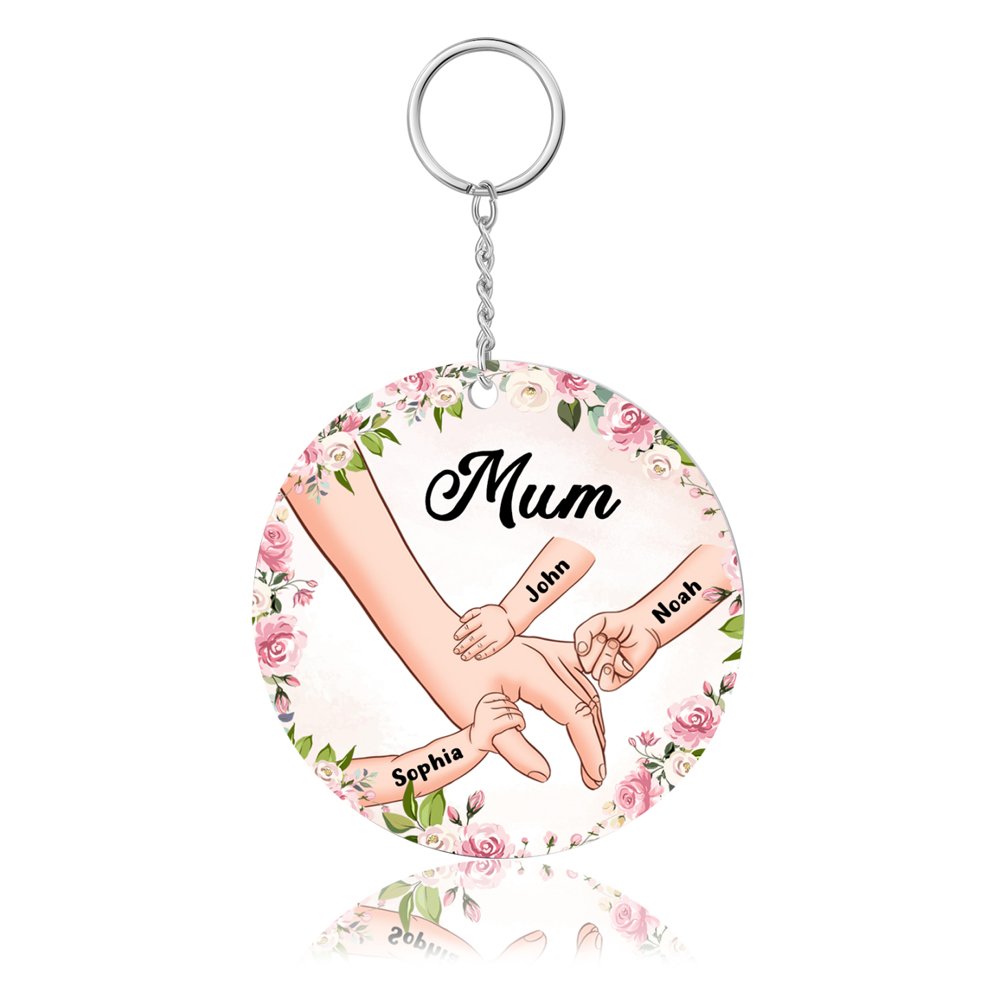 3 Names - Personalised Acrylic Keychain Custom 1 Text Holding Hands Family Hanging Ornaments Gift for Mum/Grandma-Jessemade AU