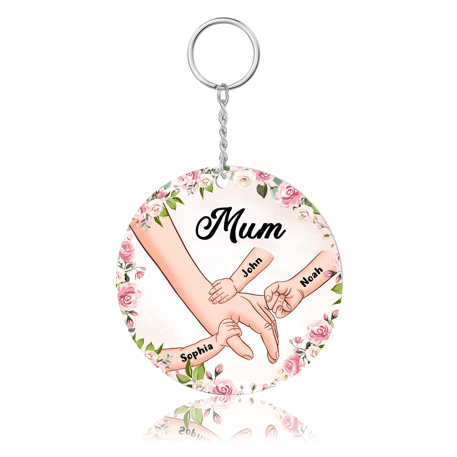 3 Names - Personalised Acrylic Keychain Custom 1 Text Holding Hands Family Hanging Ornaments Gift for Mum/Grandma-Jessemade AU