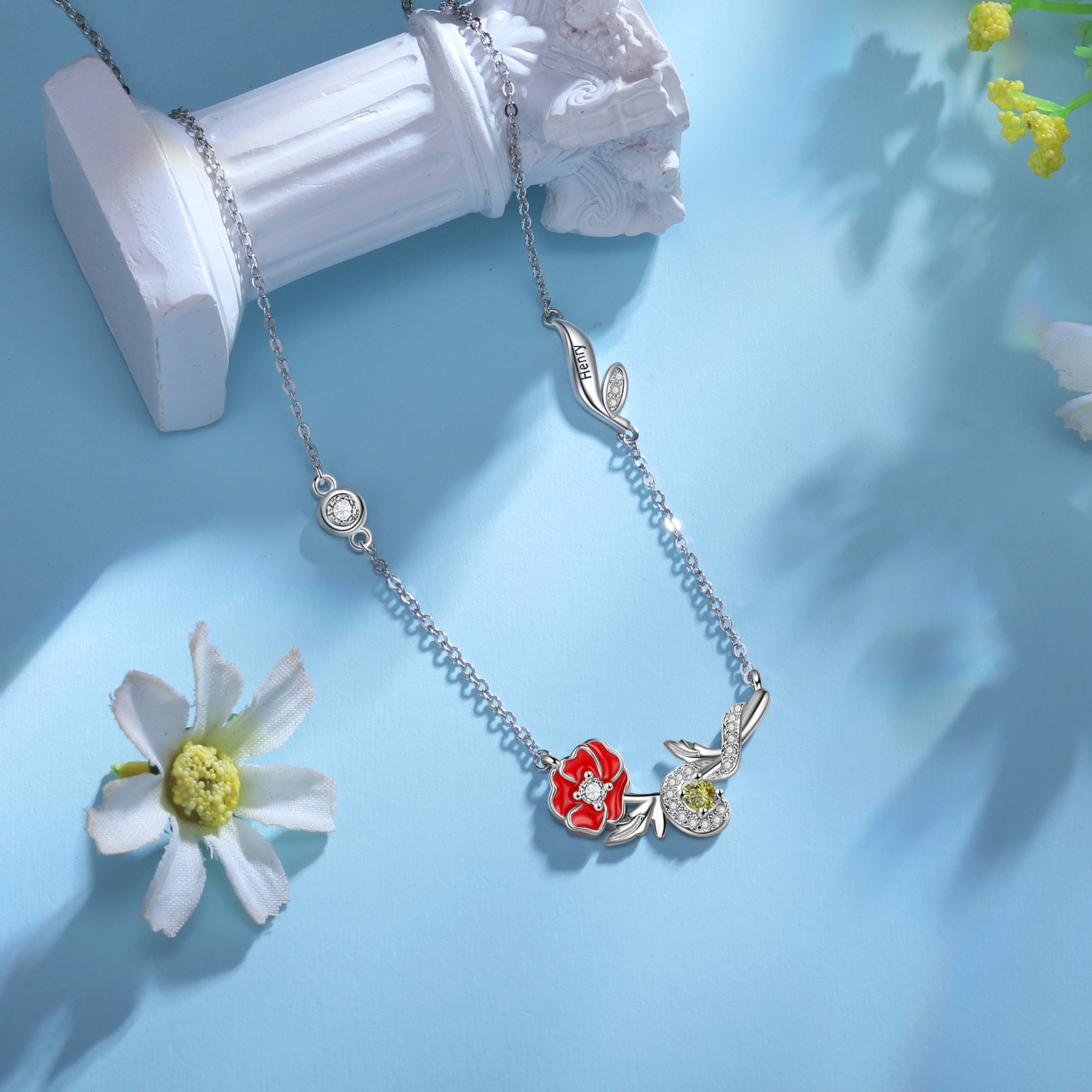 Personalised August Birthflower Necklace With Birthstone Best Gift For Her-Jessemade AU