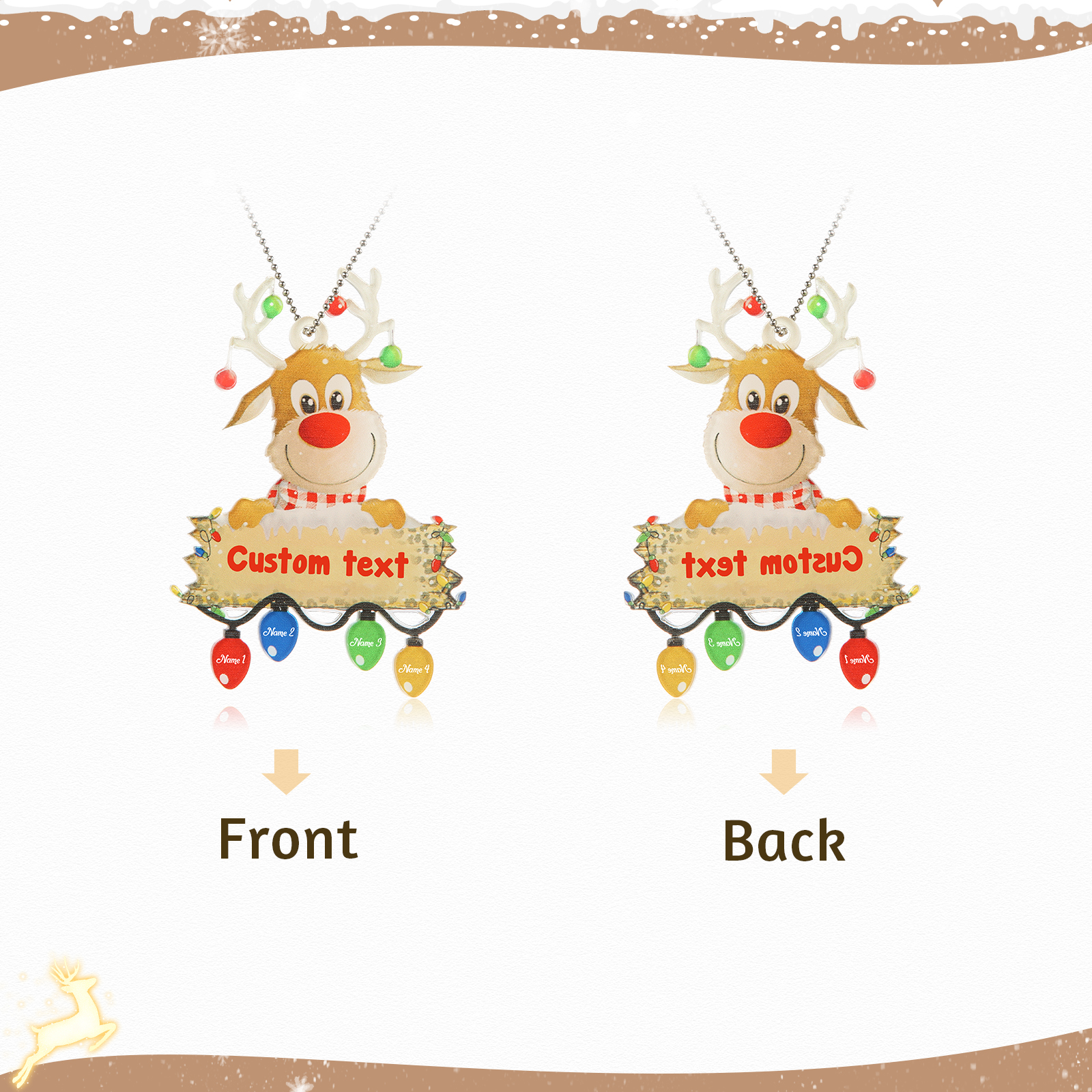 4 Names - Personalised Acrylic Christmas Reindeer Ornaments Customised Text & Name Xmas Decor Gifts for Family-Jessemade AU
