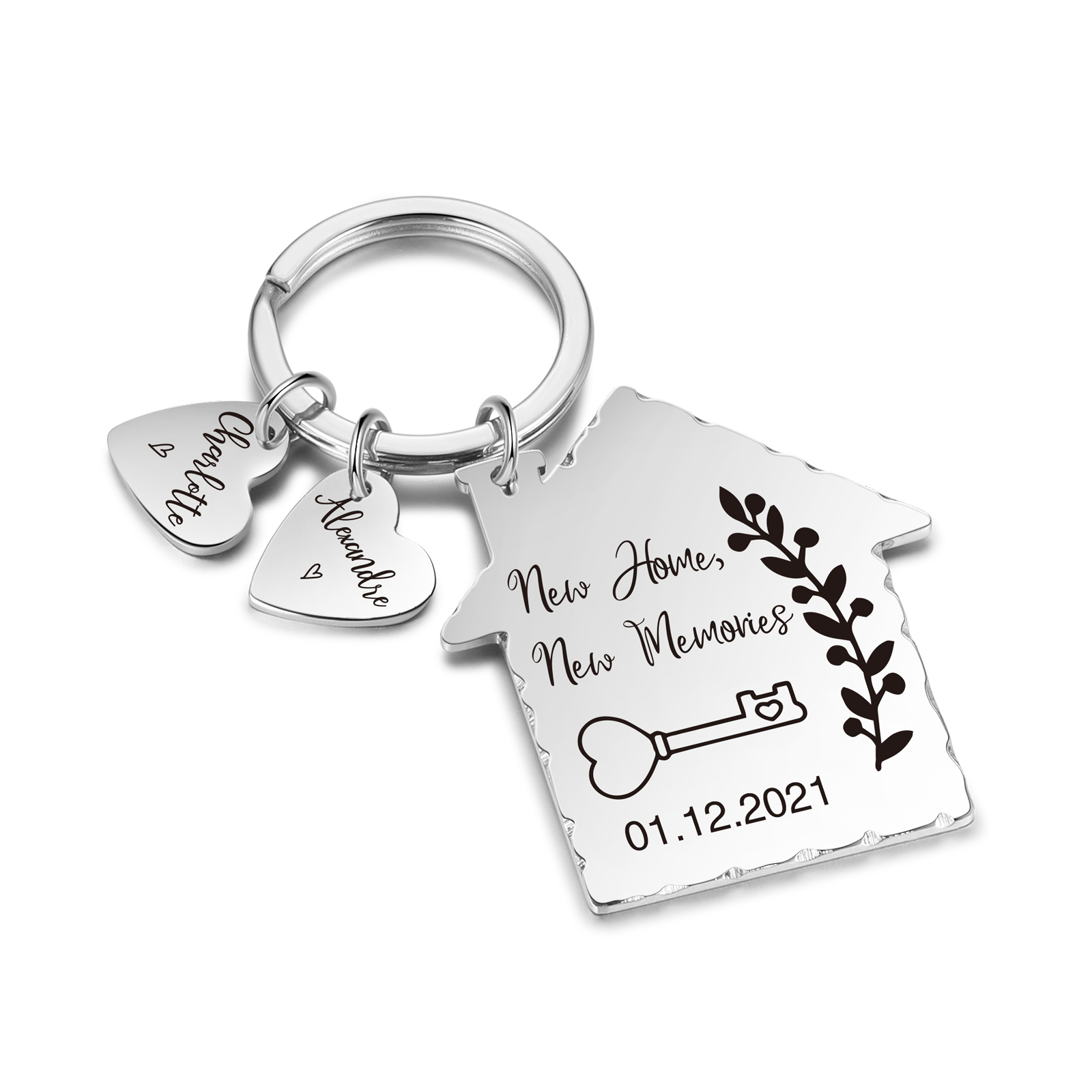 New Home Keychain Custom 2 Names & Date Keyring Stainless Steel Personalised Gift for Couples-Jessemade AU