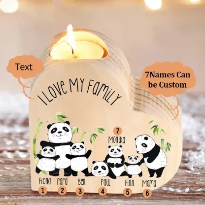 Family Panda Heart Candle Holder Personalised Wooden Candlestick Custom 7 Names-Jessemade AU