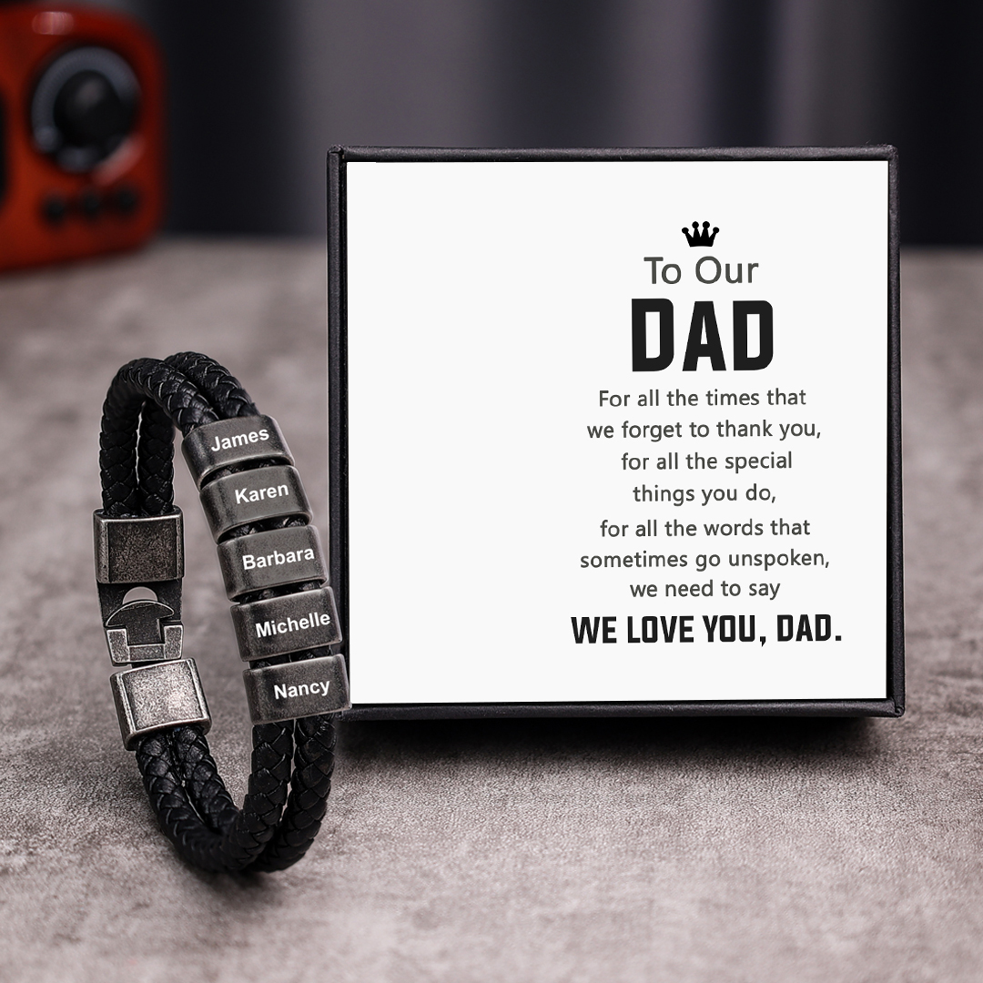 Personalised Men Leather Bracelet with 5 Names Beaded Wrap Bracelet Retro Style For Him-Jessemade AU