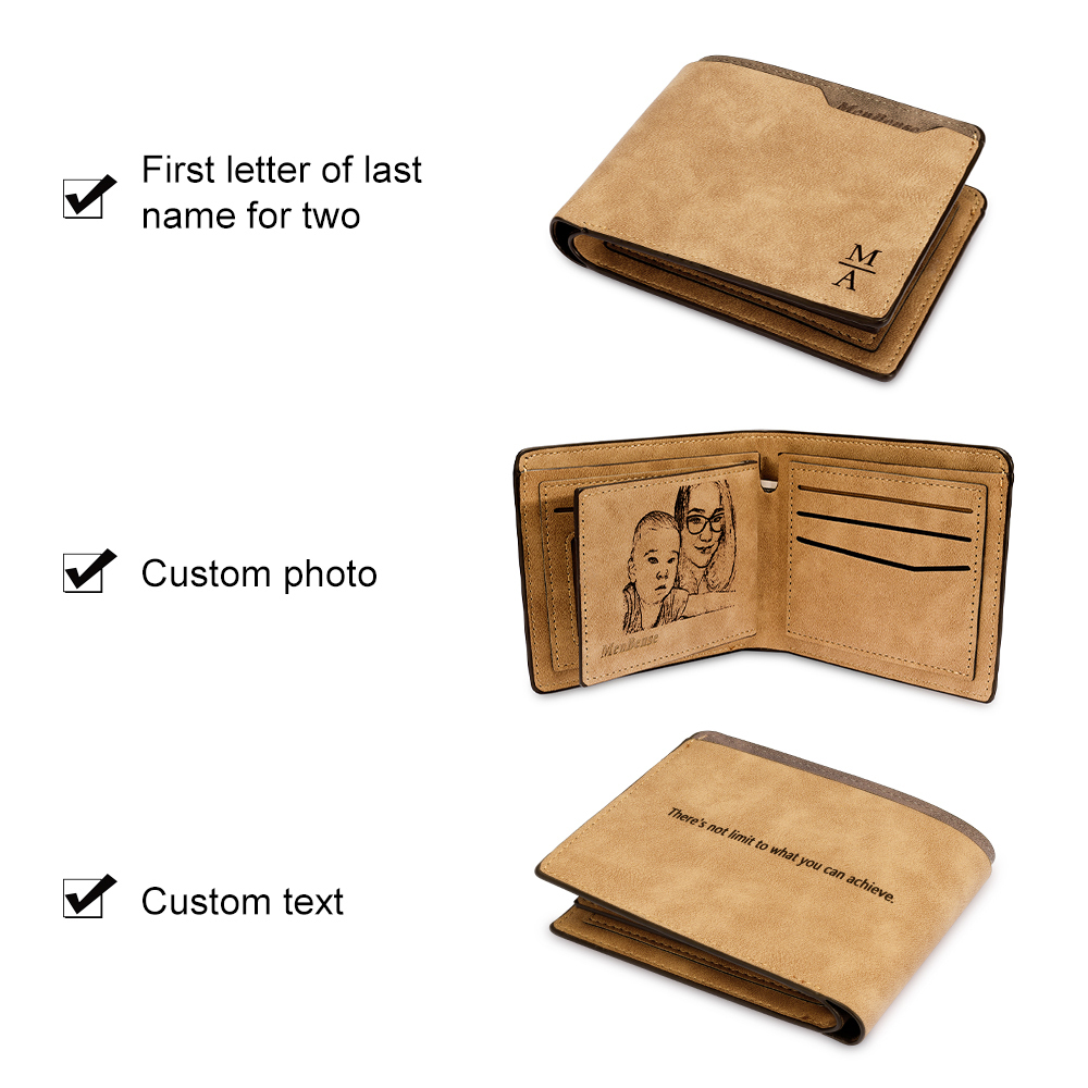 Personalised Leather Wallet Engraved Photo Short Purse Folding Wallet Gifts For Men-Jessemade AU