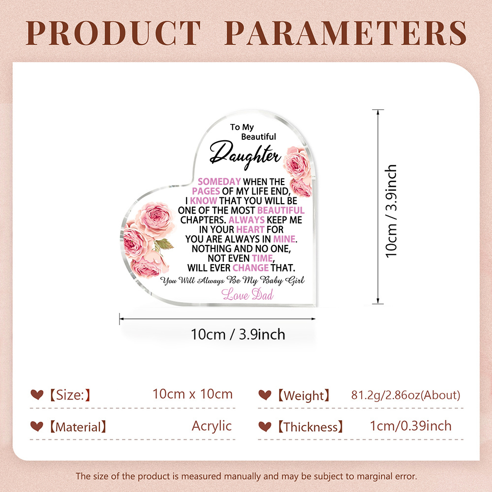 To My Beautiful Daughter Acrylic Heart Keepsake Heart Ornament - You Will Always Be My Baby Girl-Jessemade AU